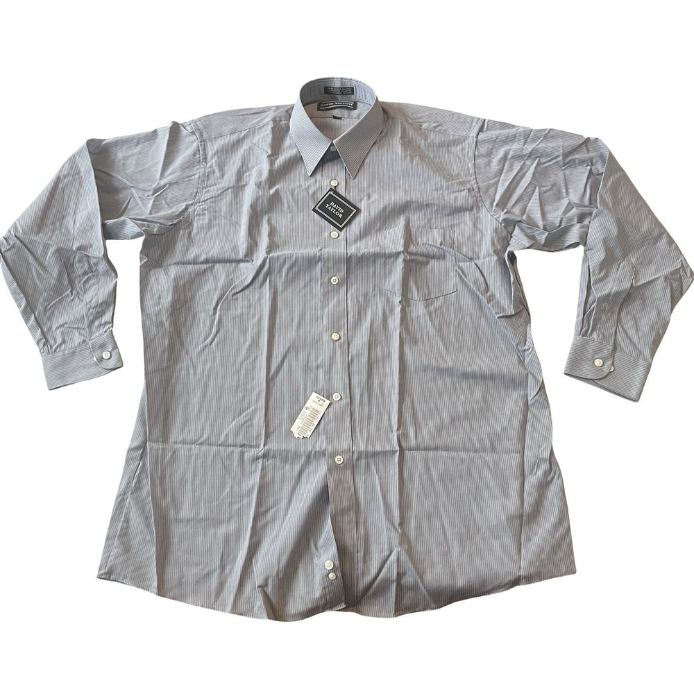 NWT David Taylor Men's Size 17 1/2 34/35 Dress Shirt Gray‎ Pinstripe Long Sleeve